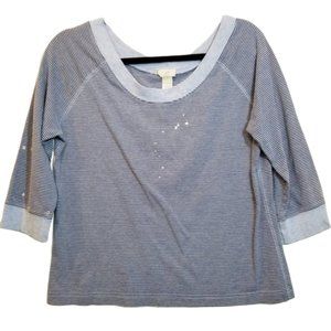 J.Jill Striped Scoop Neck Shirt w/ Rhinestones (M)